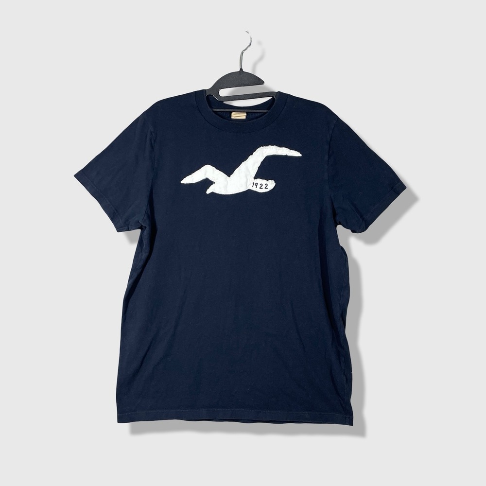 Hollister Graphic Tee Mens XL Slim Navy Blue Y2K Surf Skate Coastal Casual